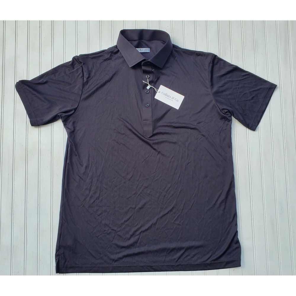 Collars & Co. Dress Collar Polo Mens Large Relaxed Black Performance Shirt NWT